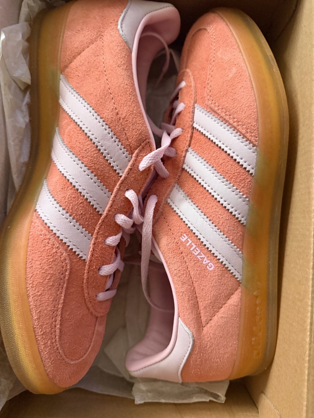 adidas Gazelle Sneakers in Peach Pink with White Stripes